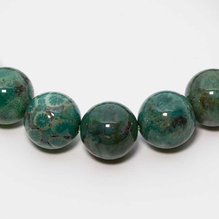 【一点もの】フォシルコーラル（グリーン）12mm シンプルブレスレット【鑑別書付き】 写真